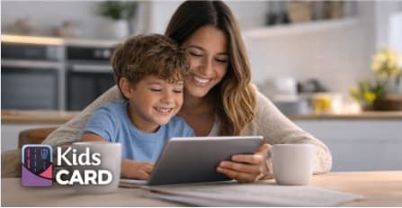 Mãe e filho utilizando Kids Card